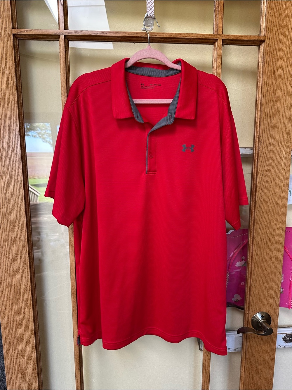 Under Armour Men’s Bright Red Polo with Contrast Gray Trim